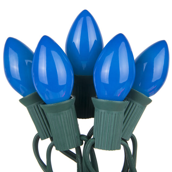C7 Commercial String Lights, Opaque Blue Bulbs