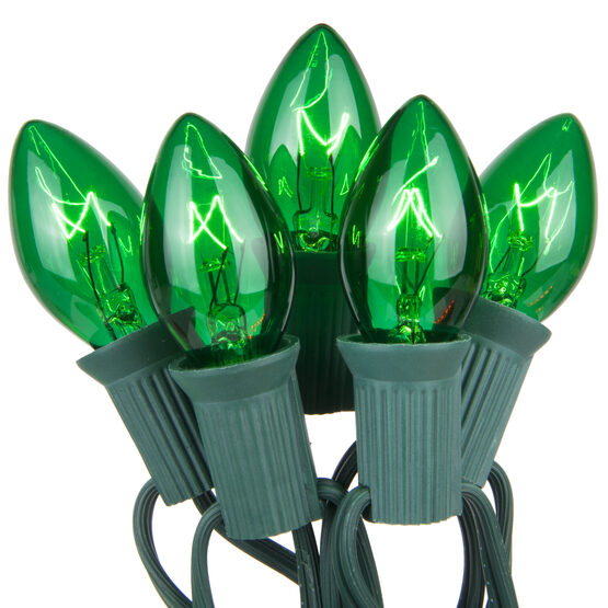 C7 Commercial String Lights, Green Bulbs