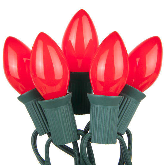 C7 Commercial String Lights, Opaque Red Bulbs
