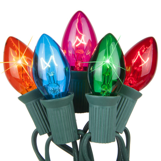 C7 Commercial String Lights, Twinkle Multicolor Bulbs