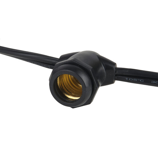 C9 Commercial Patio Light String, E17 Intermediate Sockets, Black Wire - Yard Envy