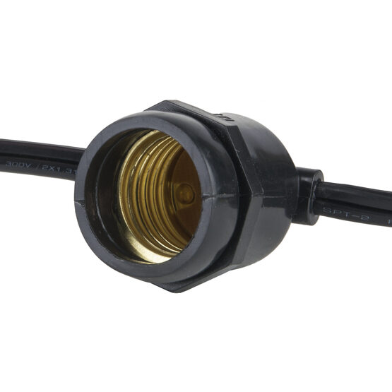 Commercial Patio Light String E26 Medium Sockets Black Wire Commercial Patio Light String E26 Medium Sockets Black Wire