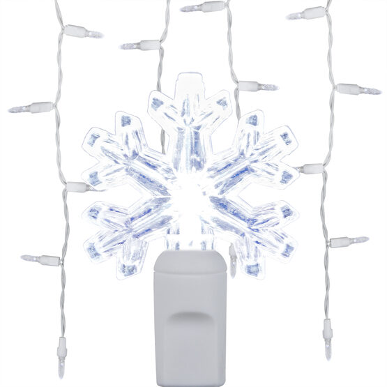 70 Snowflake LED Icicle Lights, Cool White, White Wire