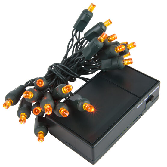 LED Battery Operated Lights, Amber 5mm Bulbs, Green Wire