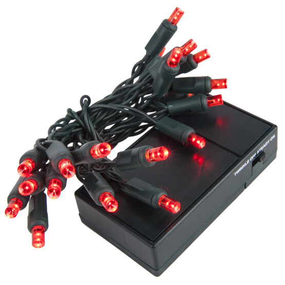 LED Battery Operated Lights, Red 5mm Bulbs, Green Wire