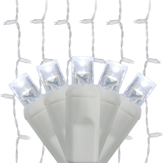 LED Curtain Lights, 66" - 72" Drops, Cool White 5mm Lights, White Wire