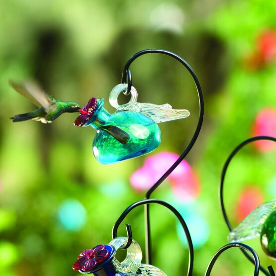 Pixie Winged Glass Stake Hummingbird Feeder
