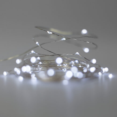 20' LED Fairy Lights, Cool White, Silver Wire Yard Envy