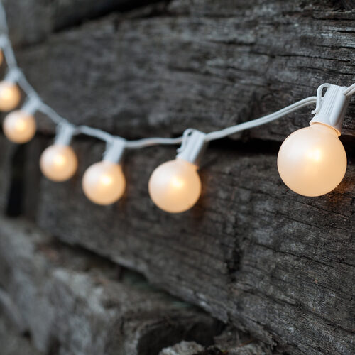 Globe String Lights, White G50 Satin Bulbs, White Wire Yard Envy