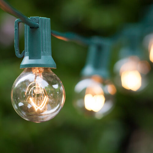 Globe String Lights, Clear G30 Bulbs, Green Wire Yard Envy