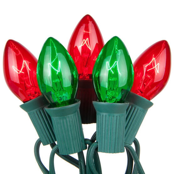 C7 Commercial String Lights, Red, Green, 50'
