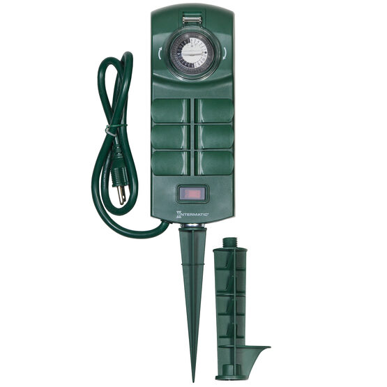 Outdoor Stake Timer with Six Grounded Outlets Yard Envy
