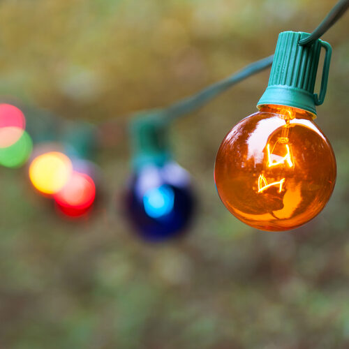 Globe String Lights, Multicolor G50 Bulbs, Green Wire Yard Envy