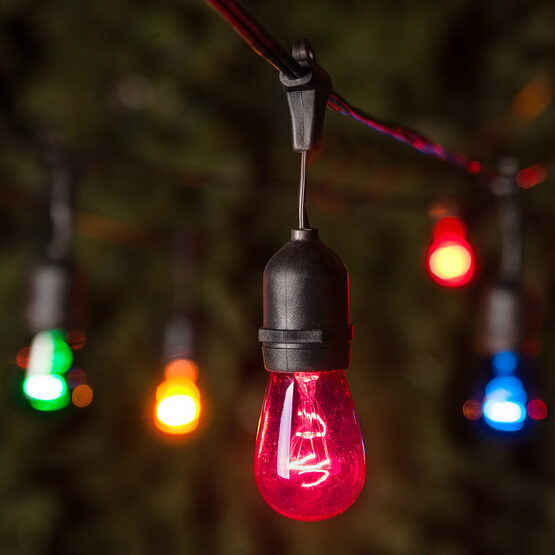 Commercial Patio String Lights, Multicolor S14 Bulbs, Suspended - Yard Envy