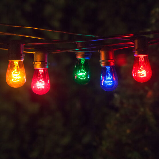 Commercial Patio String Lights, Multicolor S14 Bulbs - Yard Envy