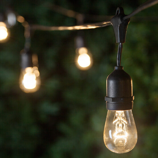 Commercial Patio String Lights, Clear S14 Bulbs, Suspended - Yard Envy