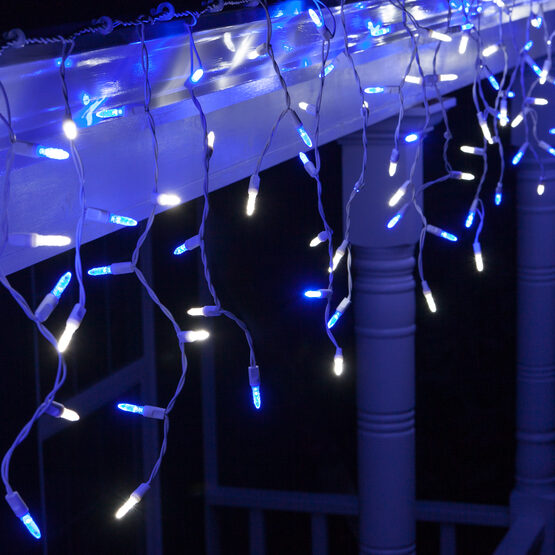 70 M5 LED Icicle Lights, Blue/White, White Wire