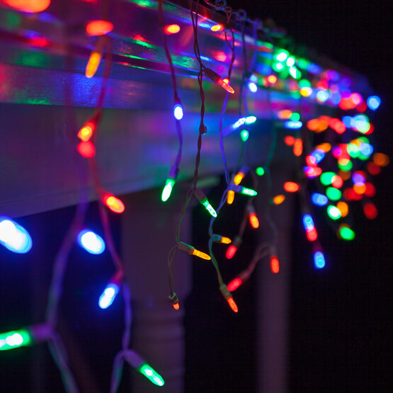 70 M5 LED Icicle Lights, Multicolor, White Wire