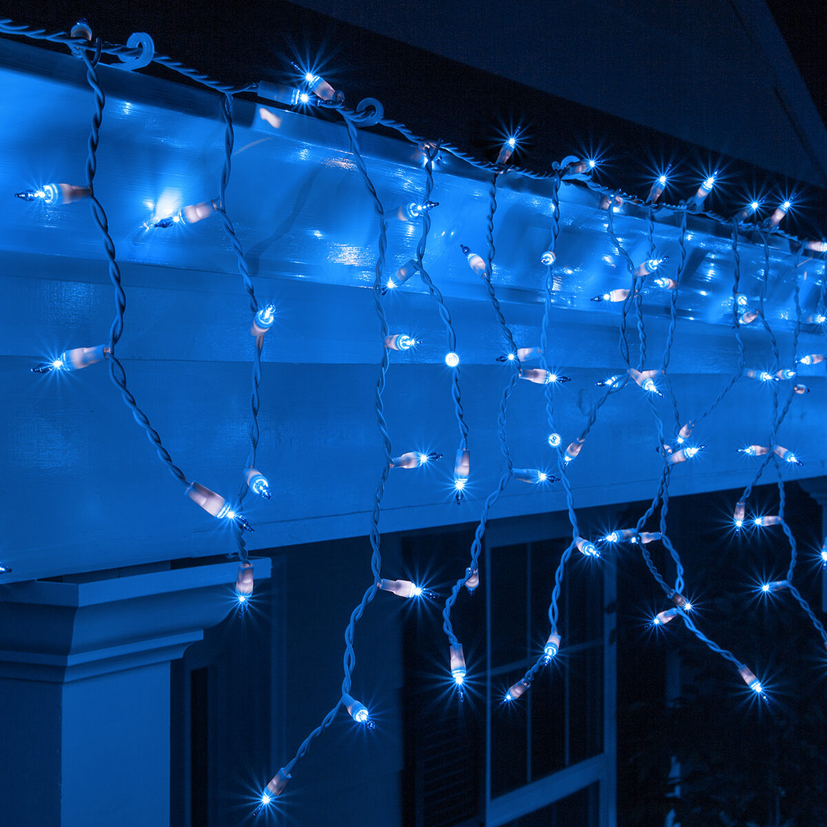 150 Icicle Lights, Blue, White Wire - Yard Envy