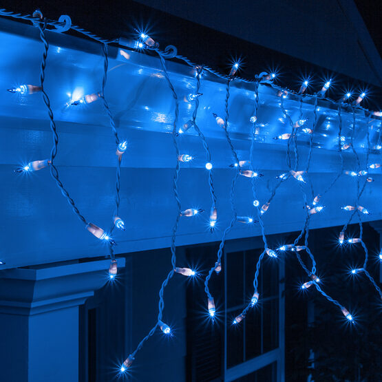 100 Icicle Lights, Blue, White Wire