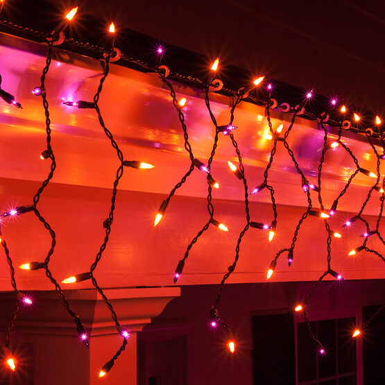 150 Halloween Icicle Lights, Purple/Orange, Black Wire