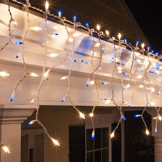 150 Icicle Lights, Blue/Clear, White Wire