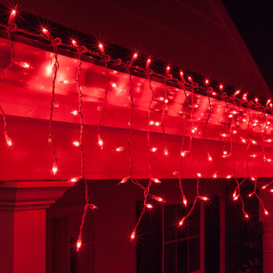 150 Icicle Lights, Red, White Wire