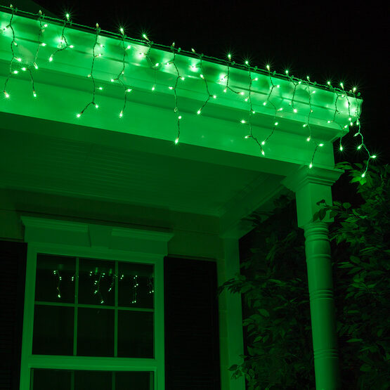 150 Icicle Lights, Green, White Wire
