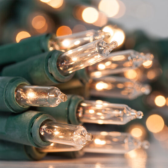 Battery Operated String Lights, Clear, Green Wire