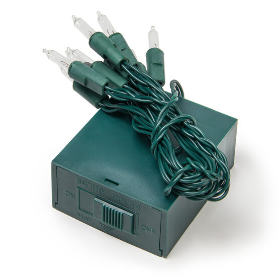 Battery Operated String Lights, Clear, Green Wire