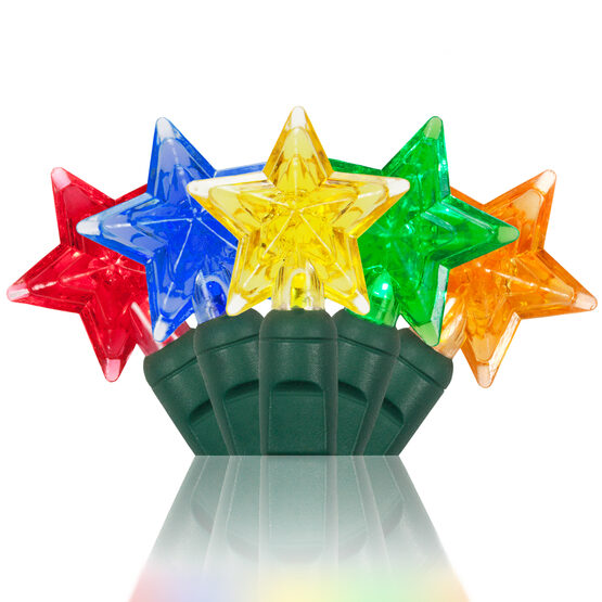 LED Battery Operated Lights, Multicolor Star Bulbs, Green Wire