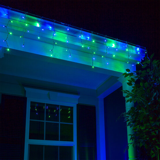 70 5mm LED Icicle Lights, Blue/Green, White Wire