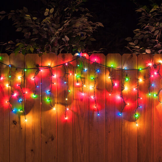 150 Icicle Lights, Multicolor, Green Wire - Yard Envy