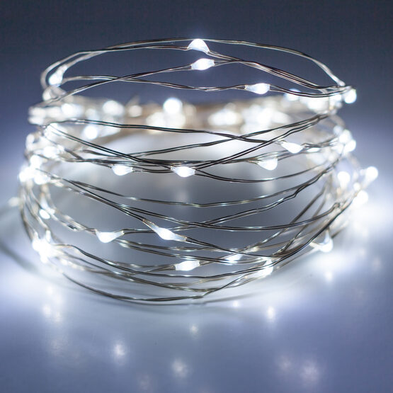 10' LED Fairy Lights, Cool White, Silver Wire