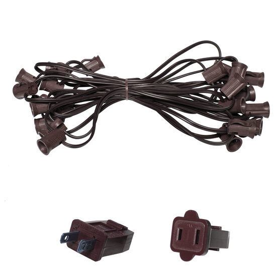 C7 Outdoor Light String, E12 Candelabra Sockets, Brown Wire