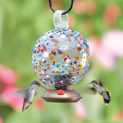 Sprinkles Multicolor Dew Drop Glass Hummingbird Feeder Yard Envy