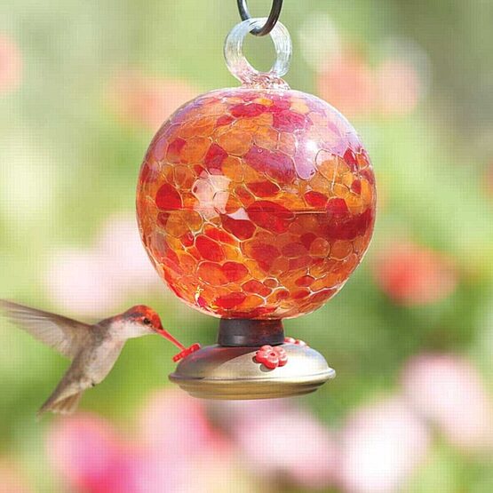 Cinnabar Dew Drop Glass Hummingbird Feeder