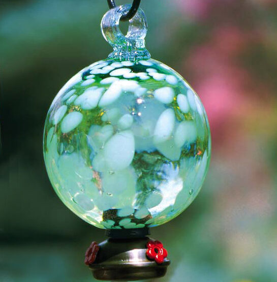Green Dew Drop Glass Hummingbird Feeder Yard Envy