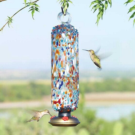 Sprinkles Multicolor Filigree Glass Hummingbird Feeder