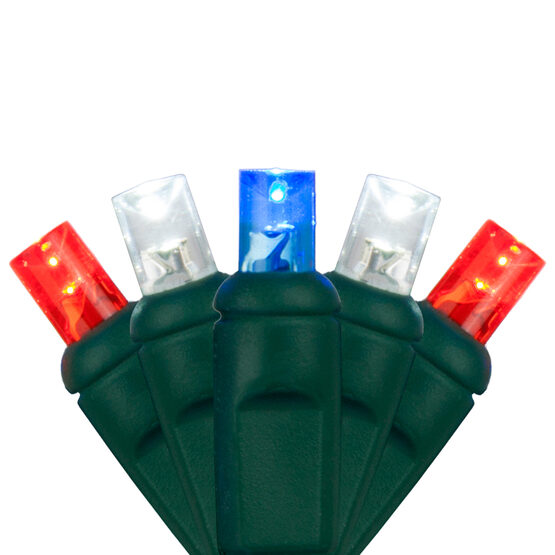 Wide Angle LED Mini Lights, Red, White and Blue, Green Wire