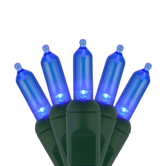 T5 Mini Christmas String Lights, Blue, Green Wire - Yard Envy