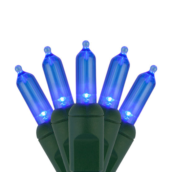 26' T5 Mini Christmas String Lights, Blue, Green Wire