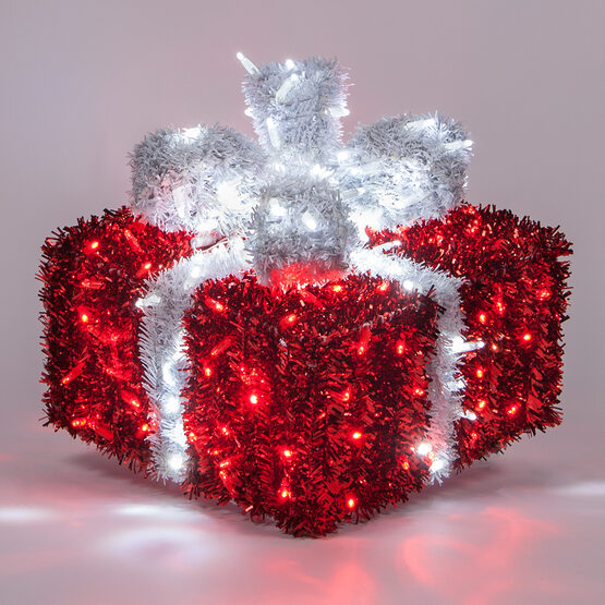 16" LED Red and White LED Dimensional Outdoor Christmas Gift Box 