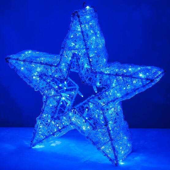 24" Wintergreen Lighting LED Five Point Dimensional Star, Blue Lights