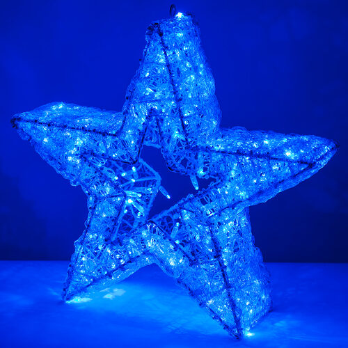24" Wintergreen Lighting LED Five Point Dimensional Star, Blue Lights