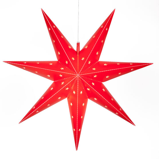 24" Red Aurora Superstar TM 7 Point Star Lantern, Fold-Flat, LED Lights 
