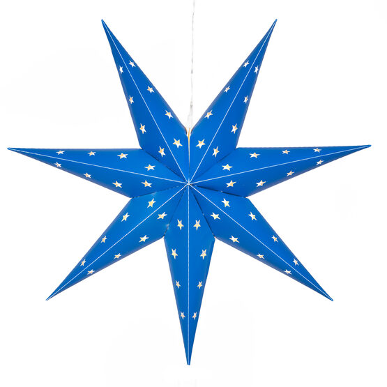 24" Blue Aurora Superstar TM 7 Point Star Lantern, Fold-Flat, LED Lights, Outdoor Rated