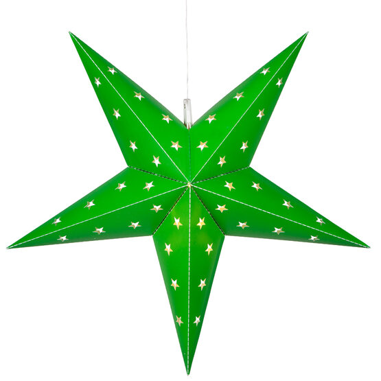 Battery Operated 18" Green Aurora Superstar TM 5 Point Star Lantern, Fold-Flat, LED Lights, Outdoor Rated