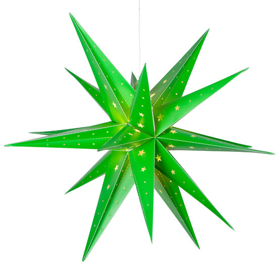 17" Green Aurora Superstar TM Moravian Star Lantern, Fold-Flat, LED Lights, Outdoor Rated
