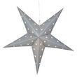 Battery Operated 18" Silver Aurora Superstar TM 5 Point Star Lantern, Fold-Flat, LED Lights, Outdoor Rated